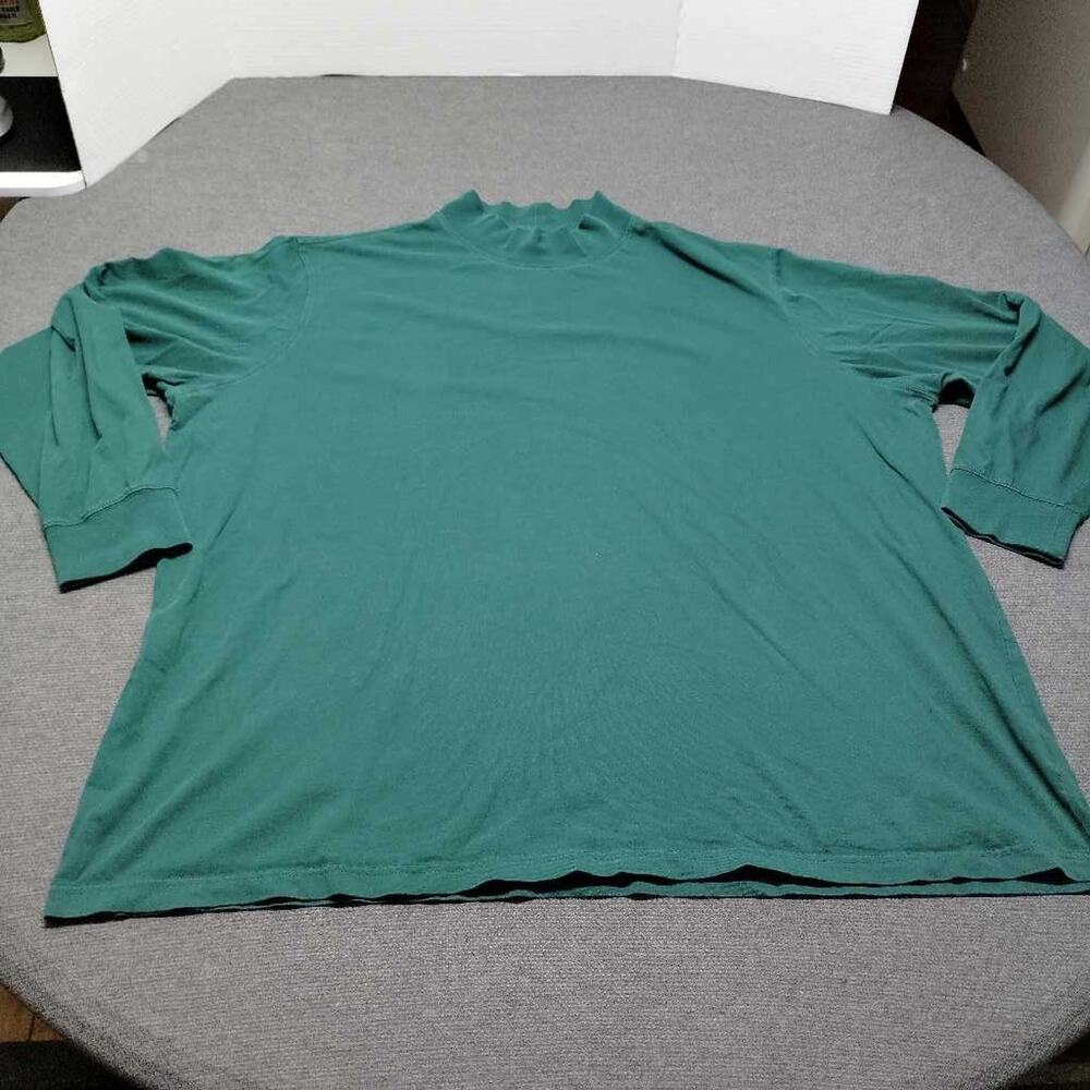 Lands End Super T Mock Neck Long Sleeve Shirt Tall 3XL Green Cotton Blend